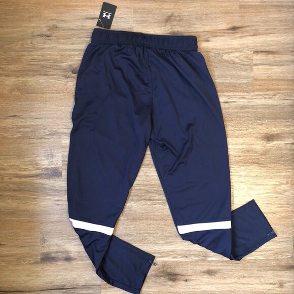 Under Armour Men Sports Style Pique Track Pants Knit Warm Up Navy White Size L - Picture 4 of 10